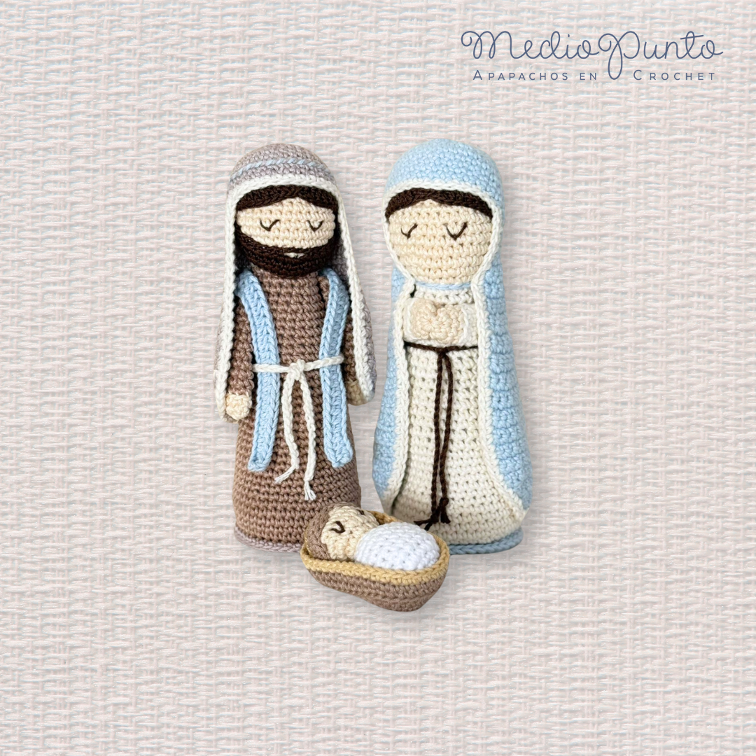 Virgen María Sagrada Familia Crochet Nacimiento Grande Cielo