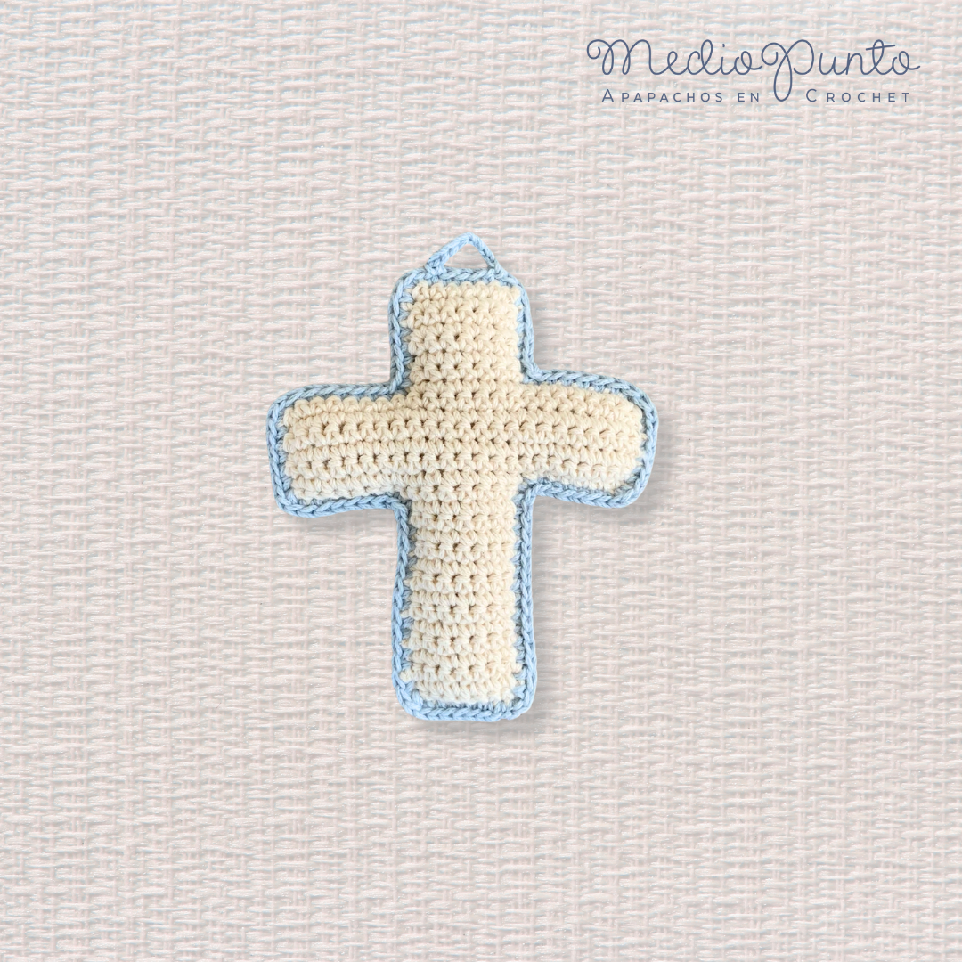 Cruz beige con azul